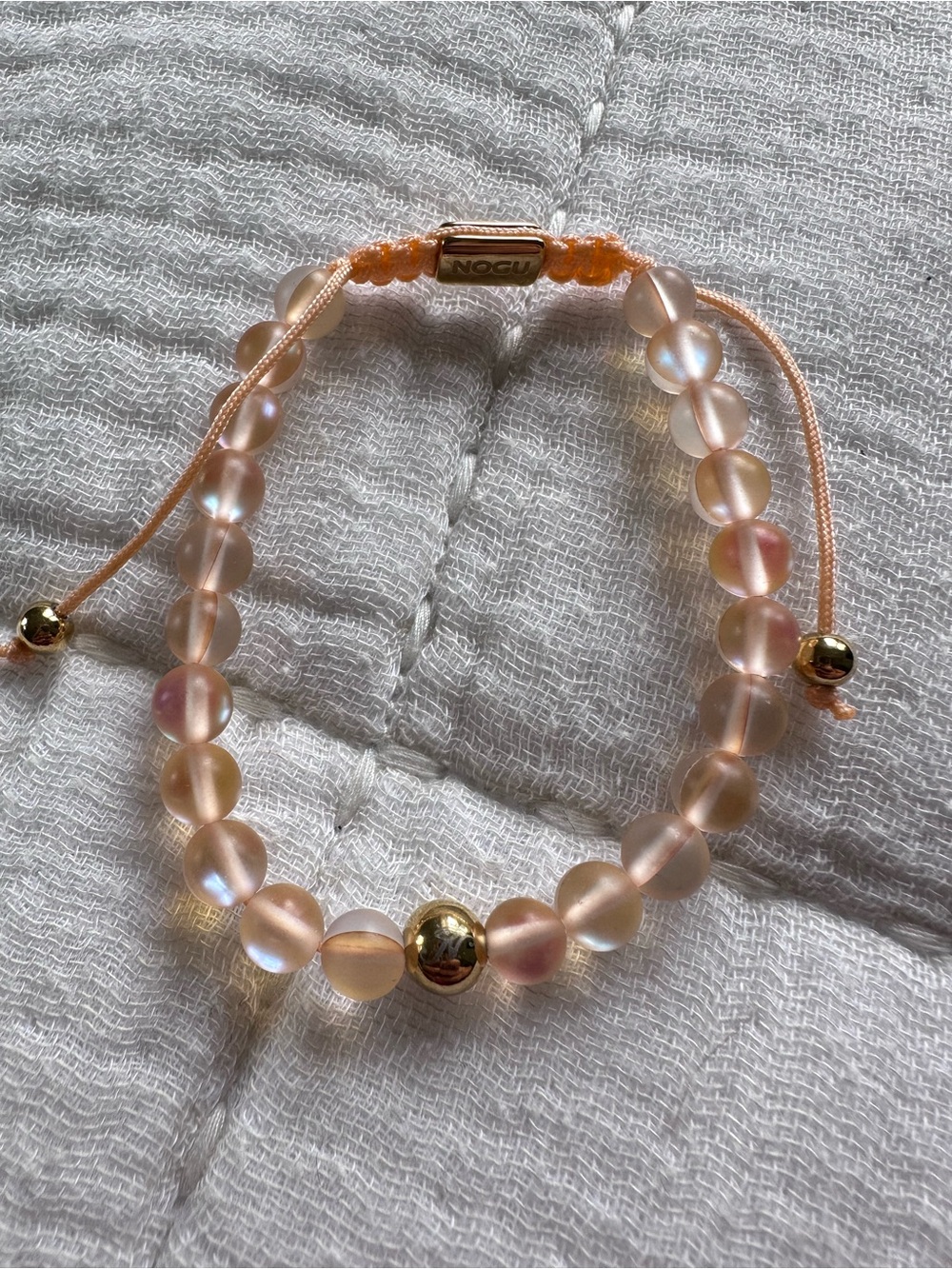 Nogu Peach | Gold | Mermaid Glass Macrame Bead Bracelet